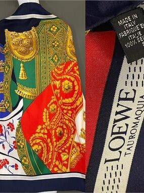 Gorg Loewe Silk Twill Scarf Bold Print 34 In Sq Very Good Condition